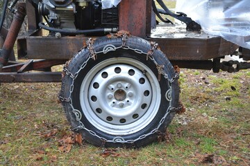 Car wheel with chains.