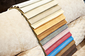 Fabric upholstery furniture samples in store