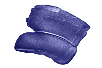 Violet metallic paint stroke isolated on white background. Paint strokes applied with palette knife