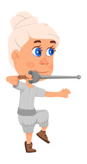 Girl fencing. Cartoon young woman with sword. Sport kid