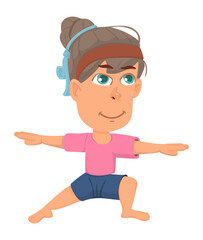 Female yoga. Cartoon girl doing exercise workout