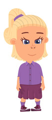 Fototapeta premium Cute blonde girl. Shy smiling kid. Adorable child standing