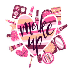 Background with cosmetics for skincare and makeup. Illustration for advertising. Beauty and fashion items.