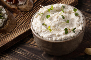 Close-up of cream cheese made from fermented cashews.