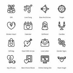 Love and Valentine Outline Icons - Stroked, Vectors
