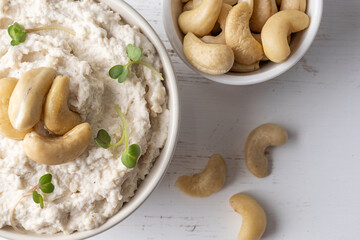 Close-up of alternative cheese made from fermented cashew.