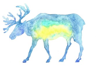 turquoise watercolor moose silhouette isolated on white background