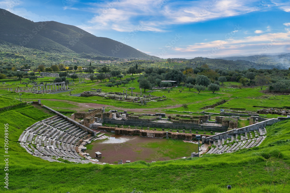 Poster Ancient Greece. Ancient Messene, one of the most important cities of antiquity. Kalamata, Greece