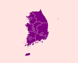 Modern Velvet Violet Color High Detailed Border Map Of South Korea, Isolated on Pink Background Vector Illustration