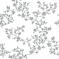seamless pattern of flowers, branches and leaves