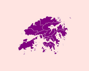 Modern Velvet Violet Color High Detailed Border Map Of Hong Kong, Isolated on Pink Background Vector Illustration