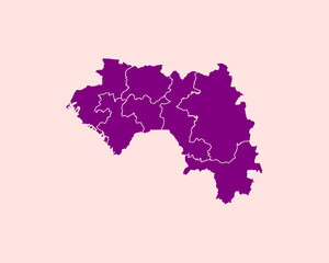 Modern Velvet Violet Color High Detailed Border Map Of Guinea, Isolated on Pink Background Vector Illustration