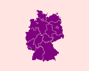 Obraz premium Modern Velvet Violet Color High Detailed Border Map Of Germany, Isolated on Pink Background Vector Illustration