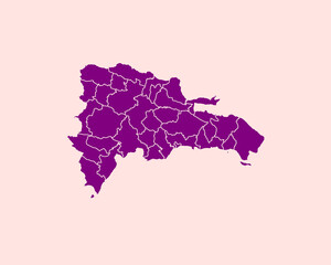 Modern Velvet Violet Color High Detailed Border Map Of Dominican Republic, Isolated on Pink Background Vector Illustration