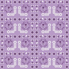 Purple cartoon tile with birds..Seamless baby pattern for print as a background.