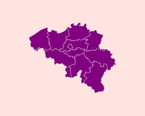 Modern Velvet Violet Color High Detailed Border Map Of Belgium, Isolated on Pink Background Vector Illustration