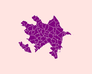 Modern Velvet Violet Color High Detailed Border Map Of Azerbaijan, Isolated on Pink Background Vector Illustration