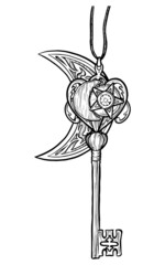 hand drawn illustration of a sketch of a steampunk key