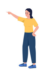 Fototapeta na wymiar Displeased mom pointing with finger semi flat color vector character. Posing figure. Full body person on white. Motherhood isolated modern cartoon style illustration for graphic design and animation