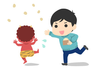 節分_豆まきをする男の子_煎り大豆