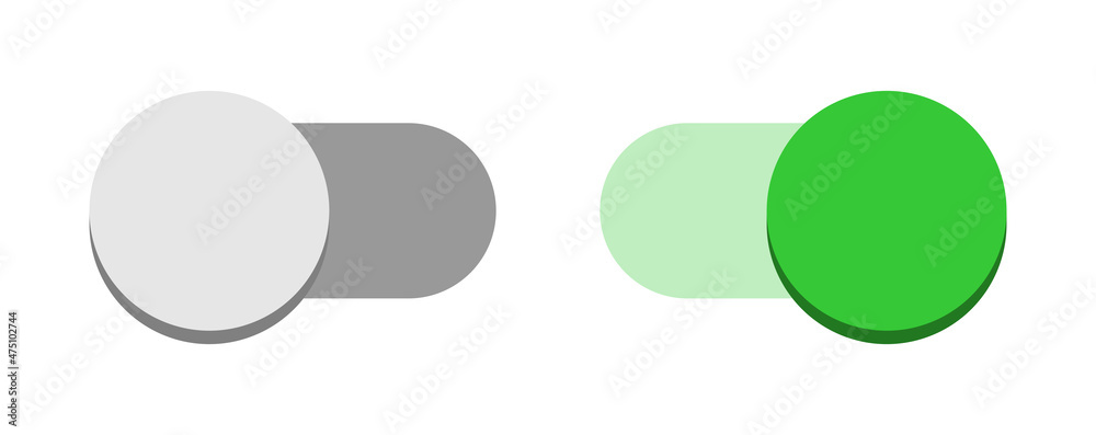 Poster on off green switch button toggle slider icon set. vector image.