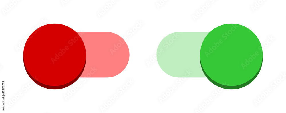 Poster on off green and red switch button toggle slider icon set. vector image.