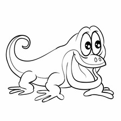 sketch, funny character lizard with big eyes, coloring book, cartoon illustration, isolated object on white background, vector,