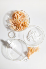 Abstract cosmetic laboratory. Nature cosmetics with sea moss. Chemical laboratory research.