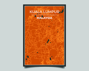 Kuala Lumpur city. Map of largest city in the world vector for wall decoration, banner, background, texture. Modern deep blue and orange color. Vector graphic eps 10