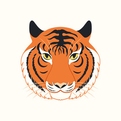 Tiger face, isolated on white. Jungle wildlife, wild animal. Asian zodiac sign, astrological symbol. Hand drawn style vector illustration. 2022 Chinese New Year card, banner, poster, horoscope element
