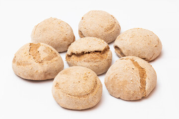 Fototapeta na wymiar Homemade gluten-free bread buns on white background
