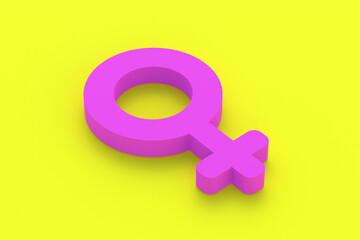 Female sex sign. Gender symbol on yellow background. 3d render