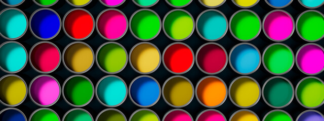 BANNER LATAS DE PINTURA VISTA DESDE ARRIBBA VARIOS COLORES, ILUSTRACON RENDER