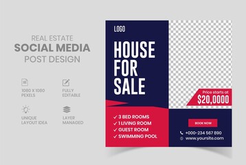 Real estate social media template design, real estate business, real estate vector ad banner, square social media file with attractive design