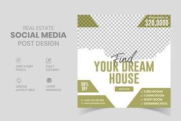 Real estate social media template design, real estate business, real estate vector ad banner, square social media file with attractive design