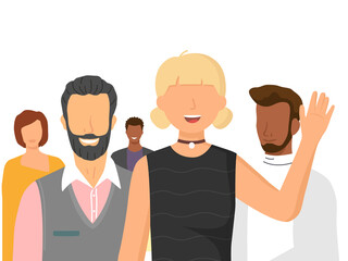 Fototapeta premium Multiethnic group of people standing together community and togetherness concept, diversity portrait. Characters men and women isolated on white. Crowd community. Social diversity friends or relatives