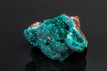 macro mineral stone Dioptase on a gray background
