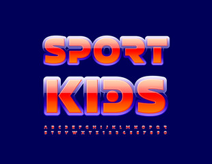 Vector trendy poster Sport Kids with Abstract style Font. Glossy bright Alphabet Letters and Numbers set