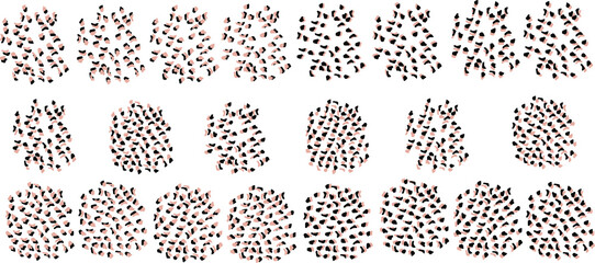 Simple vector set of dots,  spots, strokes 2 colors black and beige. Chaotic groups of leopard, shapes for your creativity. social networks, sites, postcards,stationery, paper, invitations, business