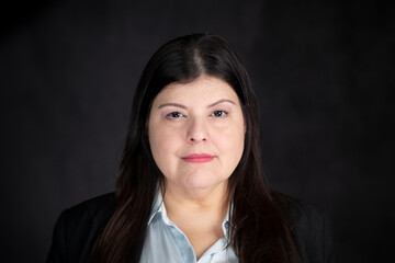 Professional lady studio frontal headshot serious