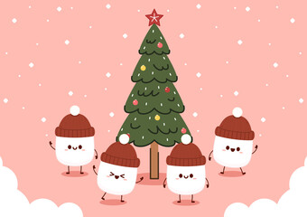 Marshmallow cartoon. marshmallow character design. Marshmallow vector. Christmas tree cartoon vector.