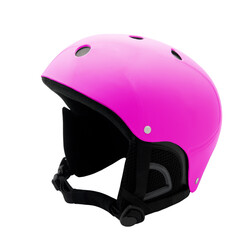Women pink snowboard helmet isolated on white