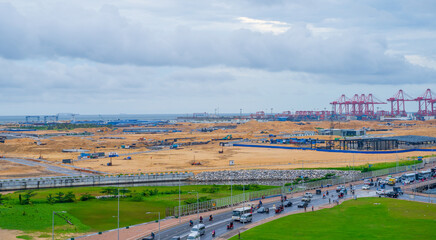 Fototapeta na wymiar bird view of the new developing port city project in Sri Lanka
