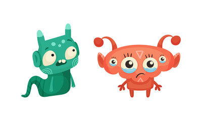 Cute monsters set. Cartoon funny mutants with various face expression vector illustration