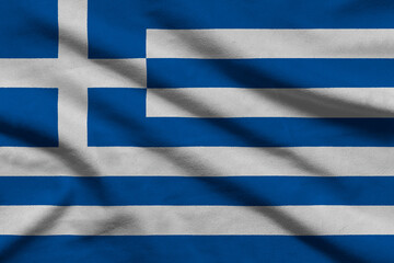Flag of Greece on wavy fabric.