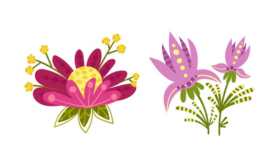 Fantasy flowers set. Floral natural decoraion vector illustration