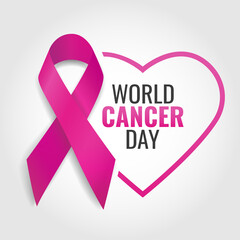 Vector illustration of World Cancer Day. Banner with cancer ribbon.
