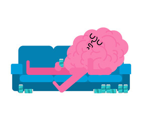 Drunken brain is asleep. Brains and beer. vector illustration