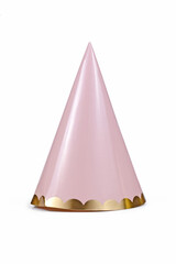 Single pastel pink party hat on white background