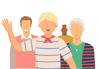 Obraz premium Multiethnic group of people standing together community and togetherness concept, diversity portrait. Characters men and women isolated on white. Crowd community. Social diversity friends or relatives